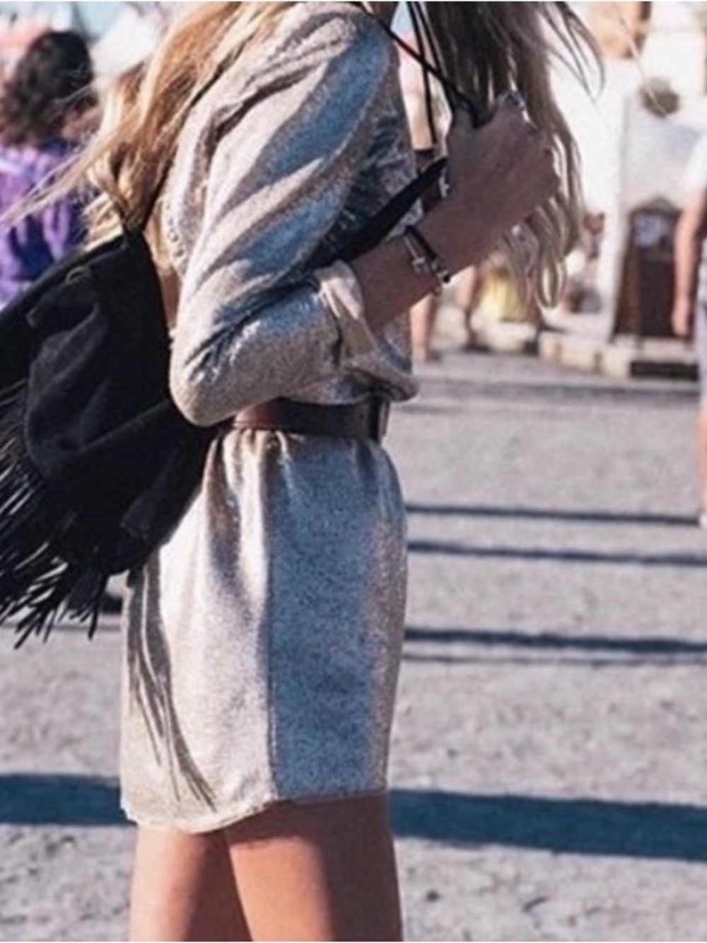 NWT SPELL Bond Girl Mini Dress in Gold Sequin L